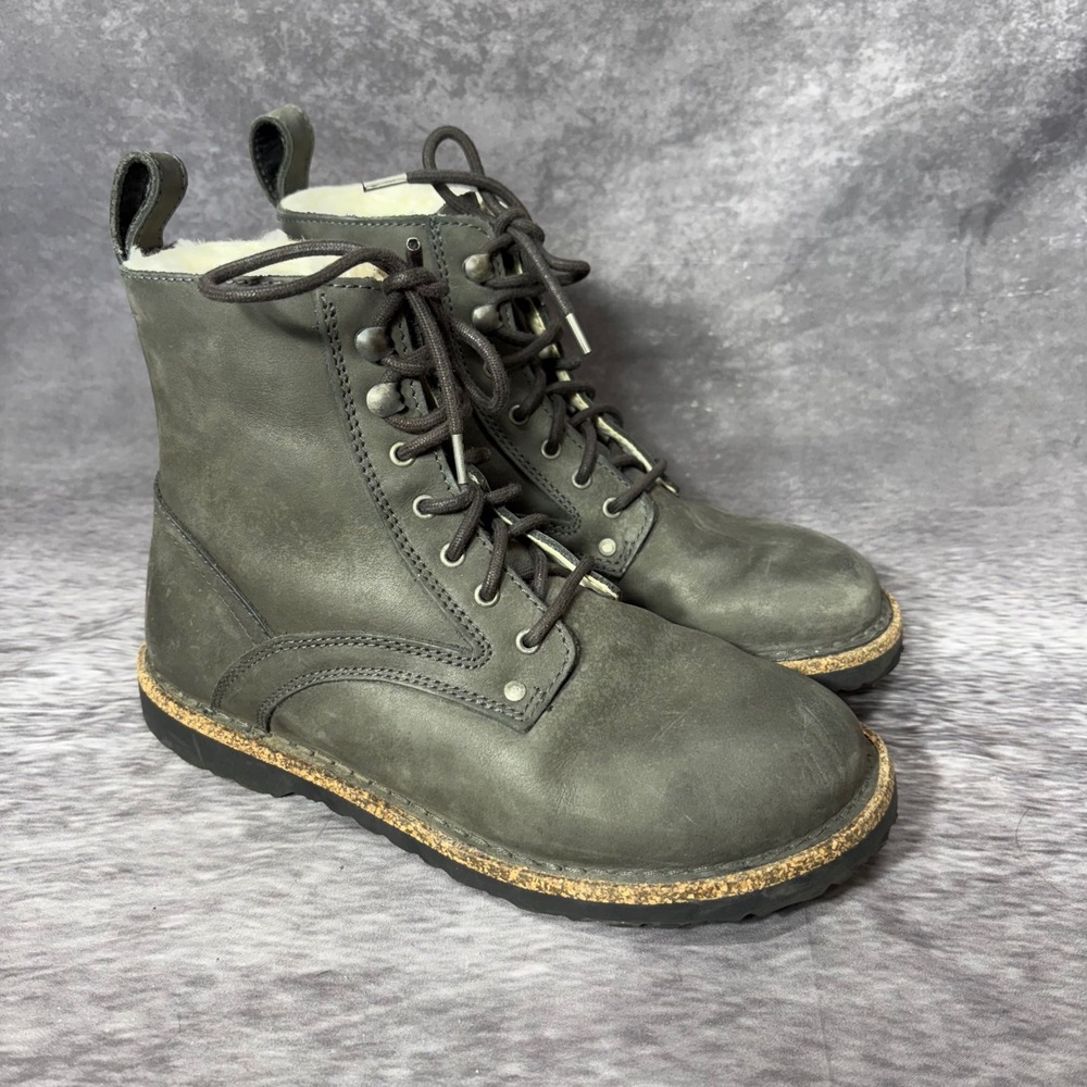 Birkenstock Bryson Graphite Oiled Nubuck Leather Boots Womens 38 Shearling Lined